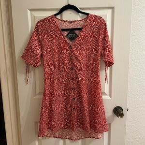 Zaful Red Floral Buttoned Mini Dress